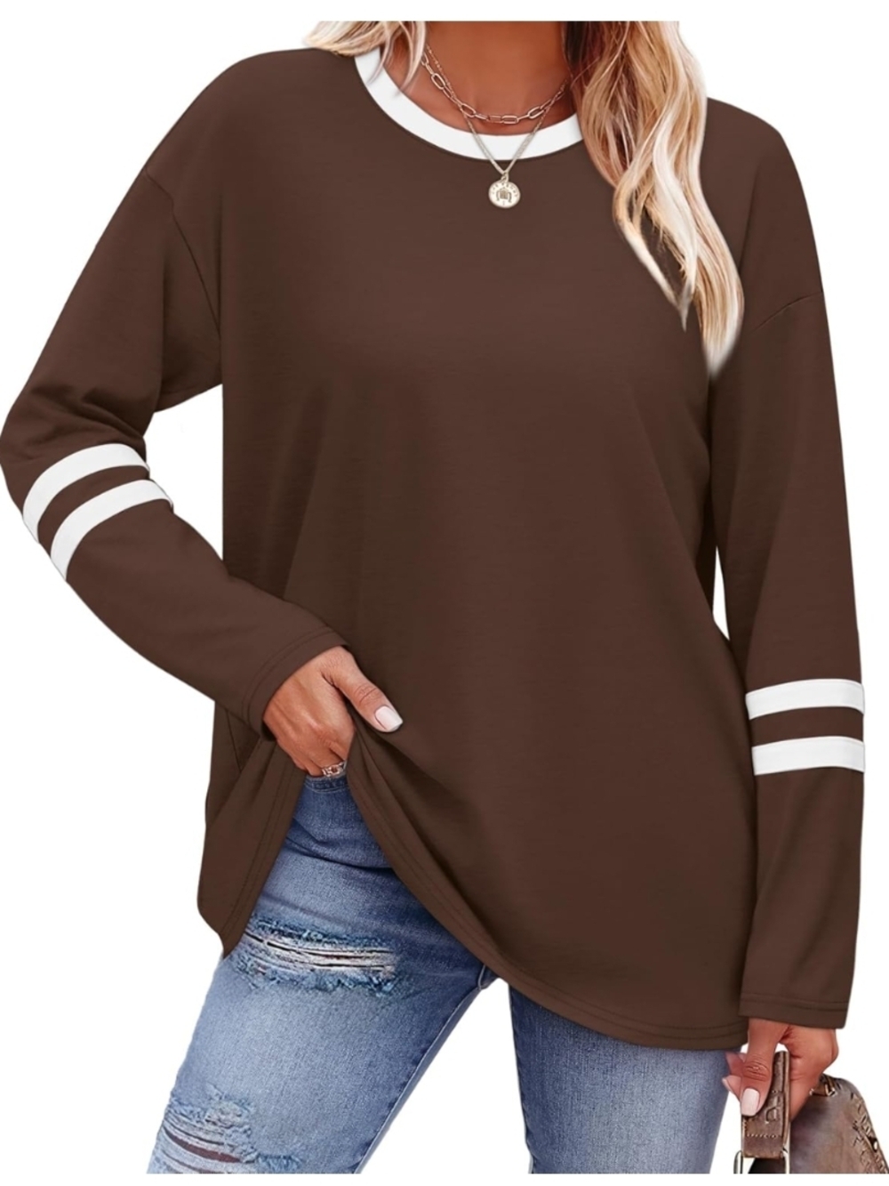 Sampeel Color Block Long Sleeve Tunic Top Chocolate Brown XL (EUC)